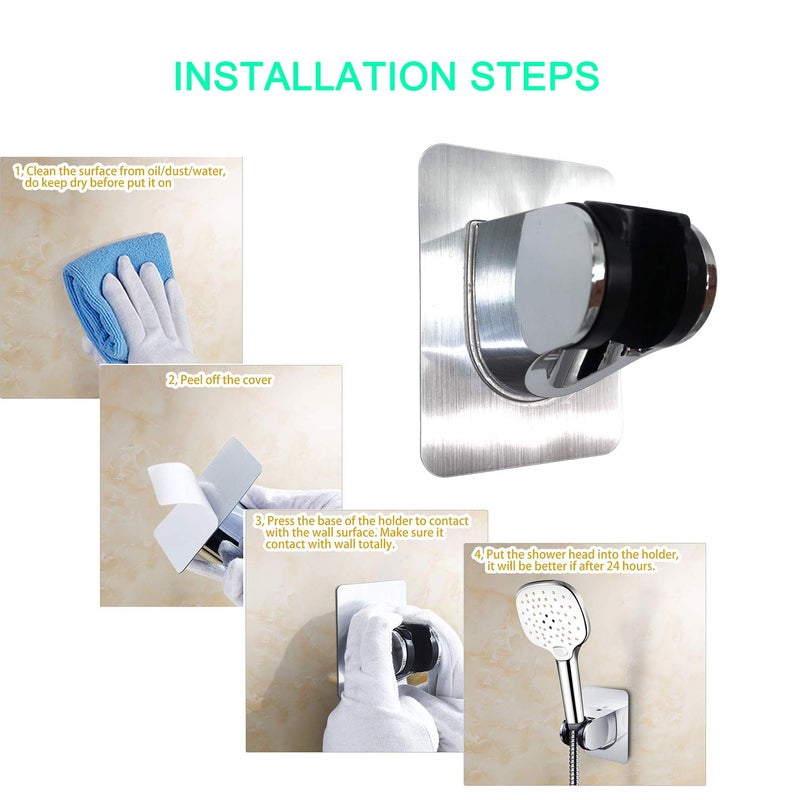 Lofekea Strong Adhesive and Waterproof Shower Head Holder, Adjustable Handheld Shower Holder Wall Mount Shower Bracket (Silver - 1 Pack) - Image 2
